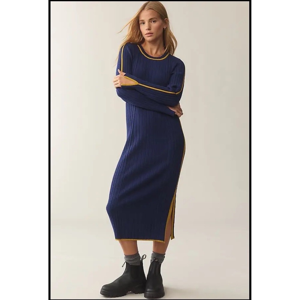 Daily Practice Anthropologie Sporty Ribbed‎ Sweater Dress Blue S Athleisure Midi
